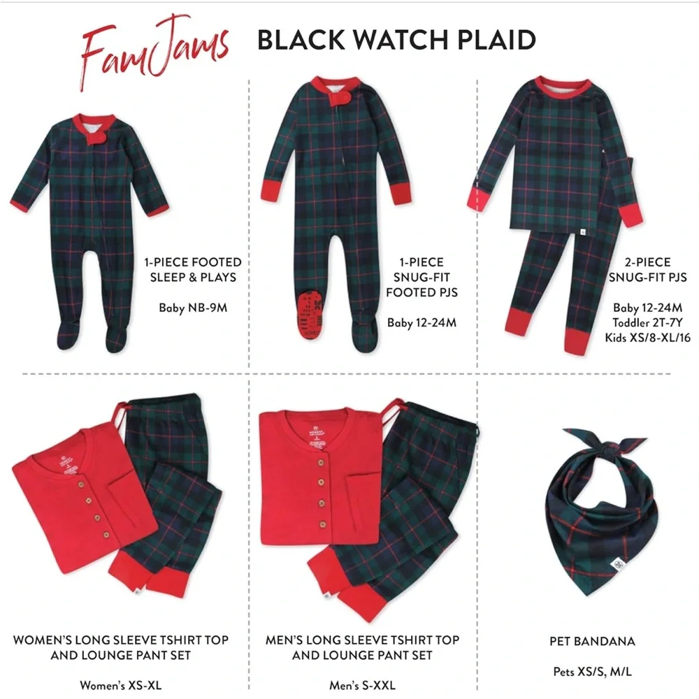 HONEST BABY CO Toddler Christmas Holiday Pajamas, Black Watch Plaid, 3T (2 sets)